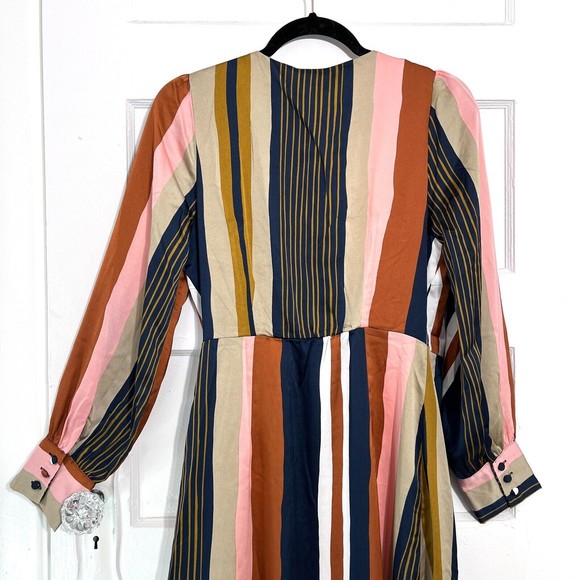 Anthropologie Womens Foxiedox Colorete Asymmetric Striped Wrap Dress Medium NEW - Picture 7 of 16